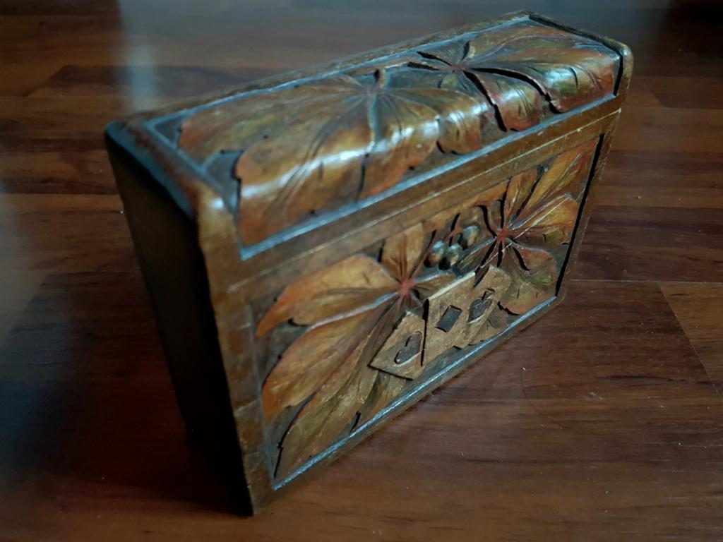 Houten kaartspel kistje voor speelkaarten houtsnijwerk, Ophalen of Verzenden