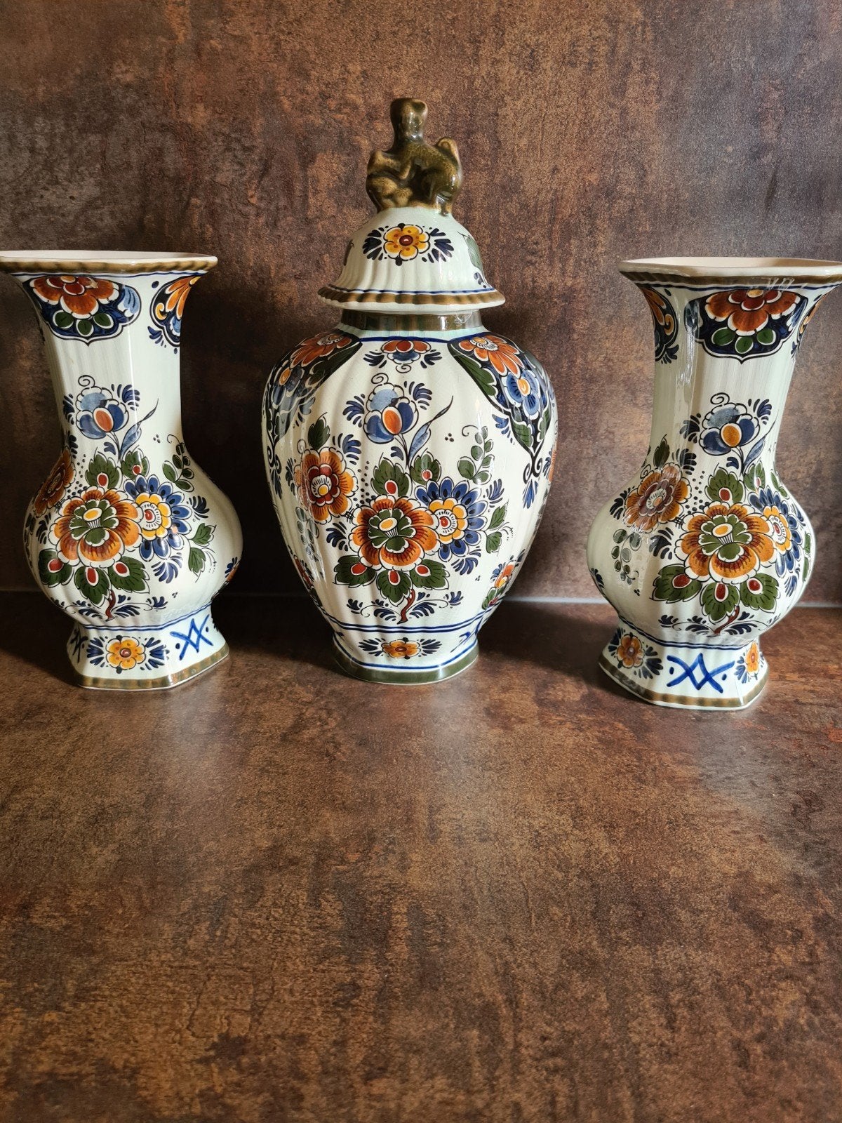 Prachtige set van 3 polychrome Delfts Holland Handwerk vazen, Antiek en Kunst, Ophalen of Verzenden