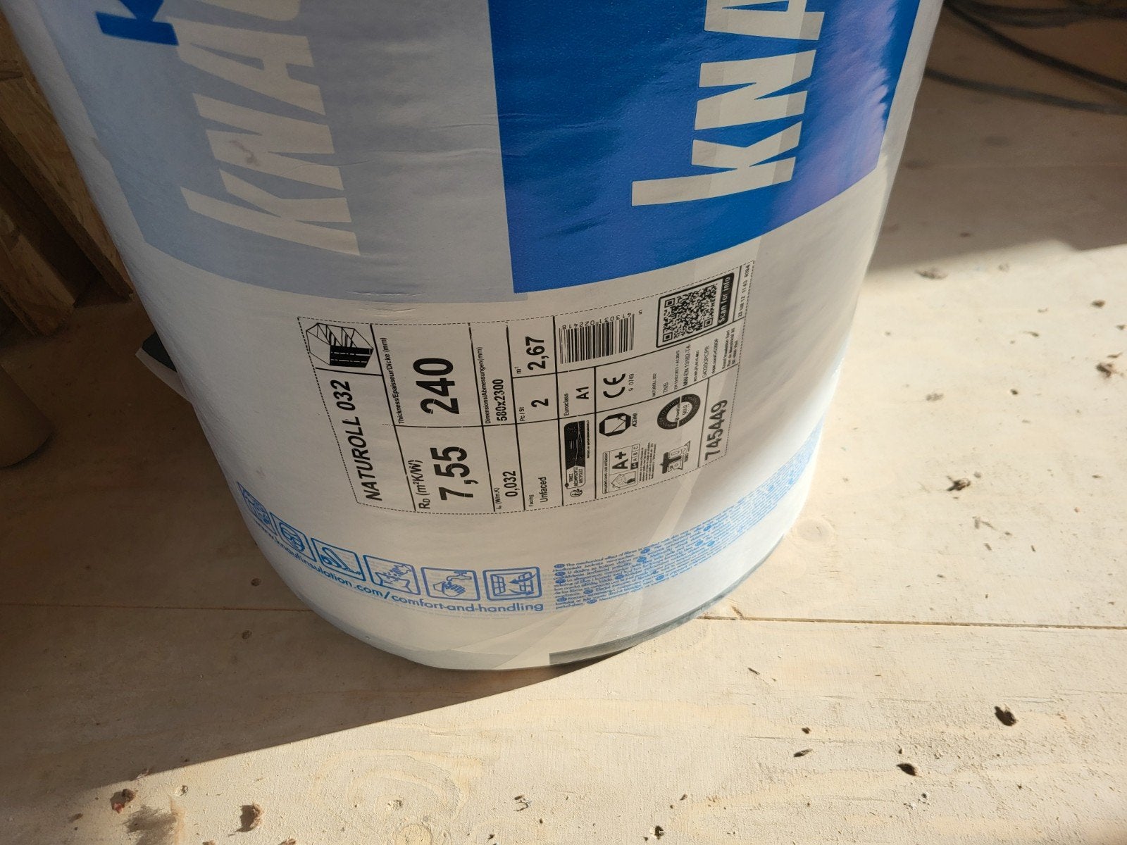 Knauf Naturoll 032 Glaswol isolatie, Ophalen, Dakisolatie, 12 cm of meer, Nieuw