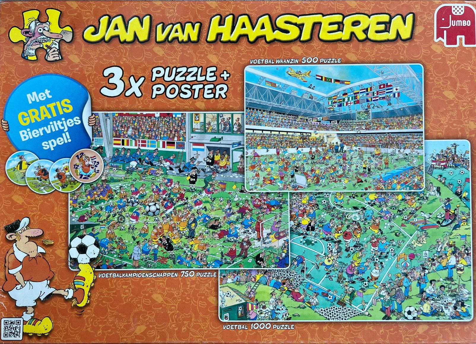 3 x Jan v. Haasteren “Voetbal”  500 - 750 - 1000 stukjes, Hobby en Vrije tijd, Ophalen of Verzenden, 500 t/m 1500 stukjes, Zo goed als nieuw