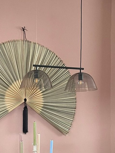 Hanglamp met twee Glazen Kappen - Zwart, Ophalen of Verzenden, Zo goed als nieuw, Glas, E14 (klein)