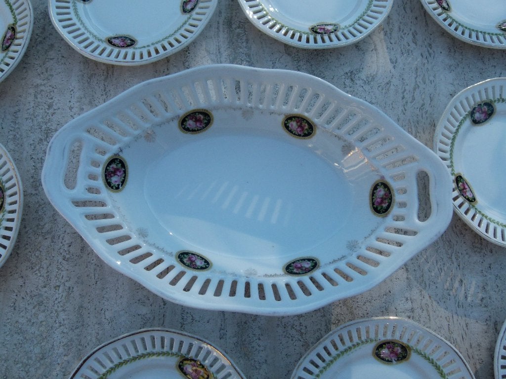 High Tea Set Rode Rozen Schaal + 10 Gebaks Bordjes, Overige merken, Klassiek, Nieuw, Ophalen of Verzenden