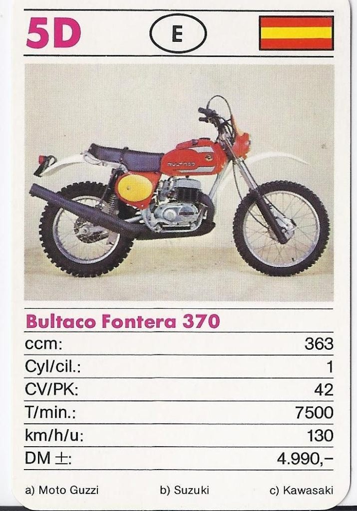 Kw2755 motorkaartje 5d bultaco fontera 370, Ophalen of Verzenden, Zo goed als nieuw, Auto's