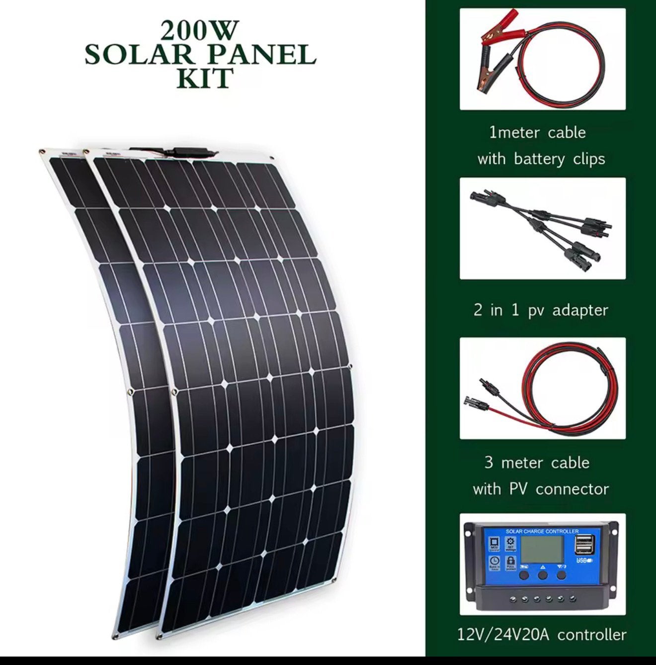 Flexibel zonnepanelen set compleet 200w, Caravans en Kamperen, Camper-accessoires, Ophalen of Verzenden, Nieuw