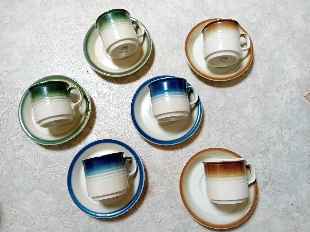 6 retro WALKURE kop met schotel/zgan/blauw/groen/ecru/koffie, Overige merken, Nieuw, Ophalen of Verzenden, Overige stijlen