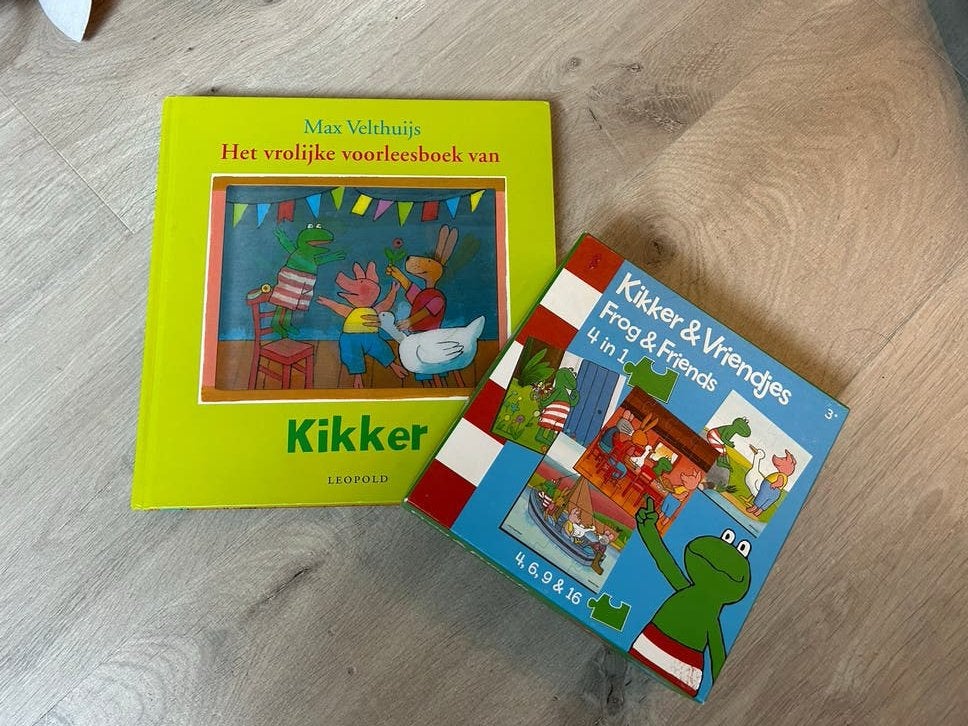 Kikker puzzel en boek - 4 in 1 puzzel en voorleesboek, Kinderen en Baby's, Ophalen of Verzenden, 10 tot 50 stukjes, Gebruikt, 2 tot 4 jaar