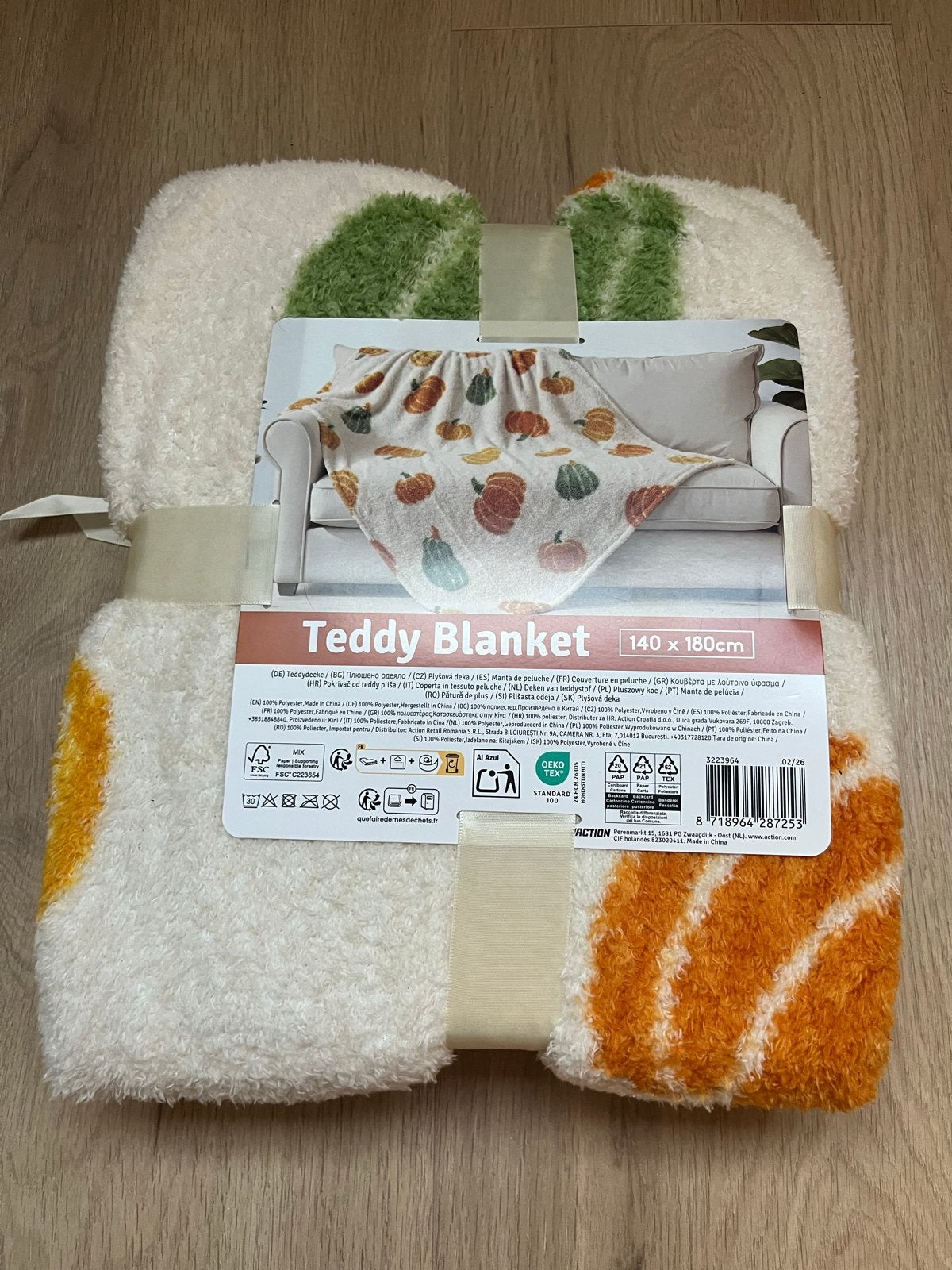 Teddy deken 140x180cm met pompoenprint, Overige merken, Meerkleurig, Met print, Nieuw