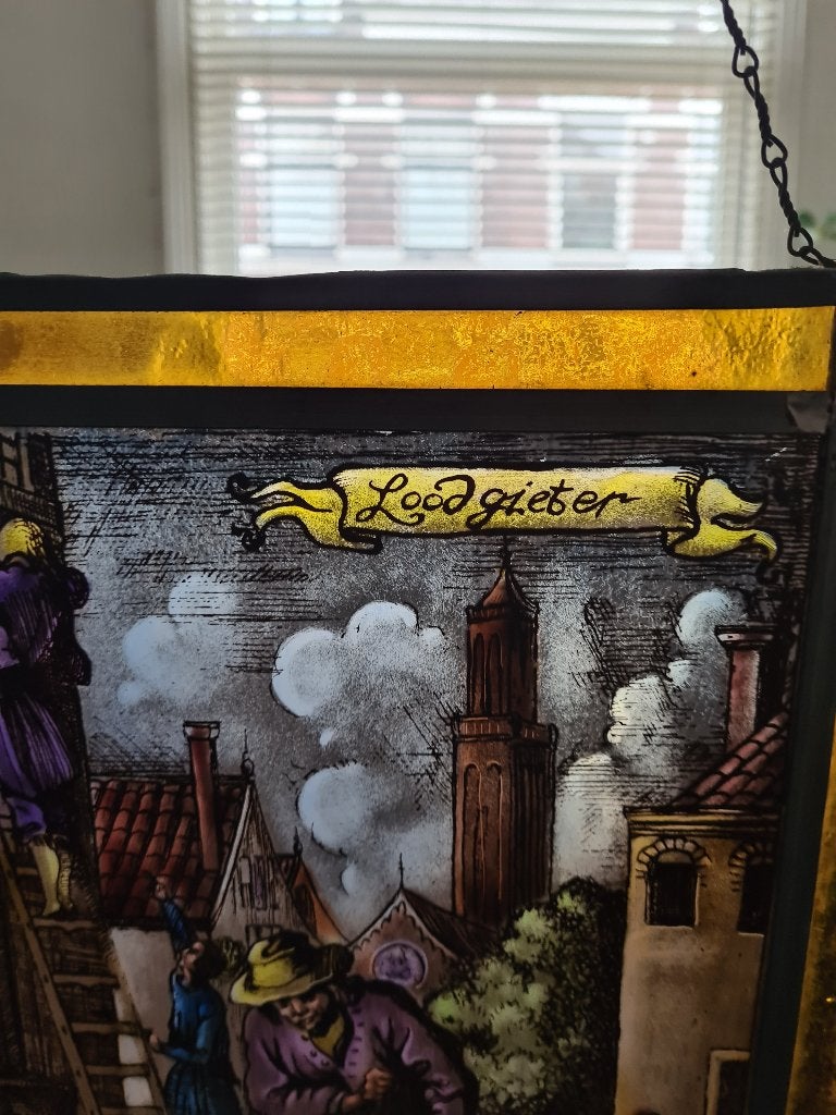 Prachtig raamhanger Glas in lood - De loodgieter, Ophalen, Zo goed als nieuw, Minder dan 50 cm, Schilderij