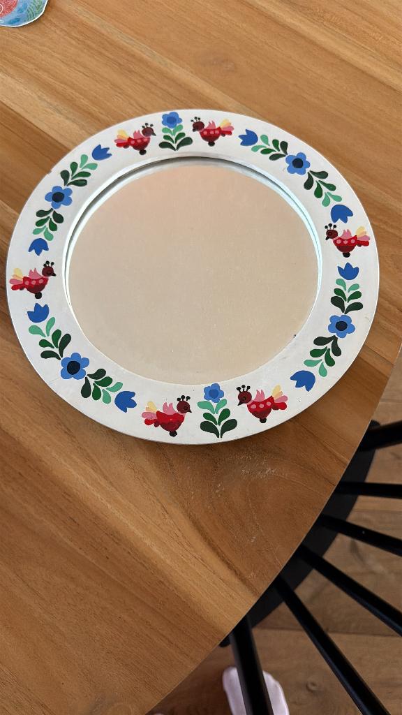 Handbeschilderde vintage spiegel, Ophalen, Minder dan 50 cm, Gebruikt, Rond