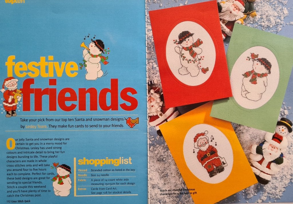 10 Kerst borduurpatronen van sneeuwpop en Kerstman, Ophalen, Nieuw, Handborduren, Patroon