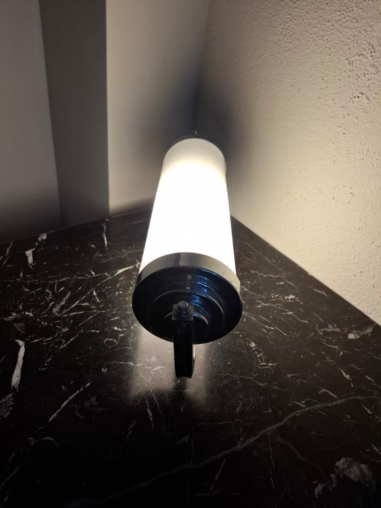 Art Deco Wandlamp / Plafondlamp - Chroom en Opaalglas, Antiek en Kunst, Antiek | Lampen, Ophalen of Verzenden