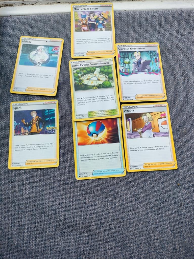 Pokémon Trainer Kaarten - Melony, Spark, Agatha, Colress, Ophalen of Verzenden, Gebruikt, Meerdere kaarten