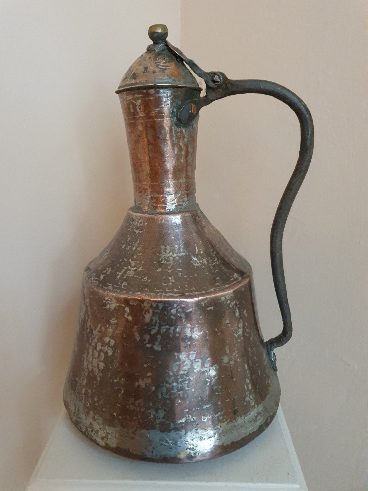 Koperen gehamerde ketel waterkan, Ophalen of Verzenden, Koper