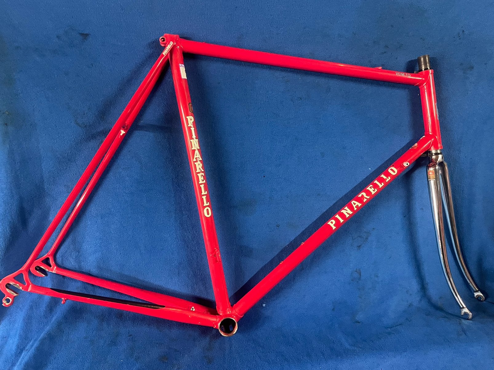 Stalen 62ct Pinarello Veneto racefiets frame met vork, Verzenden, Zo goed als nieuw, Racefiets, Frame