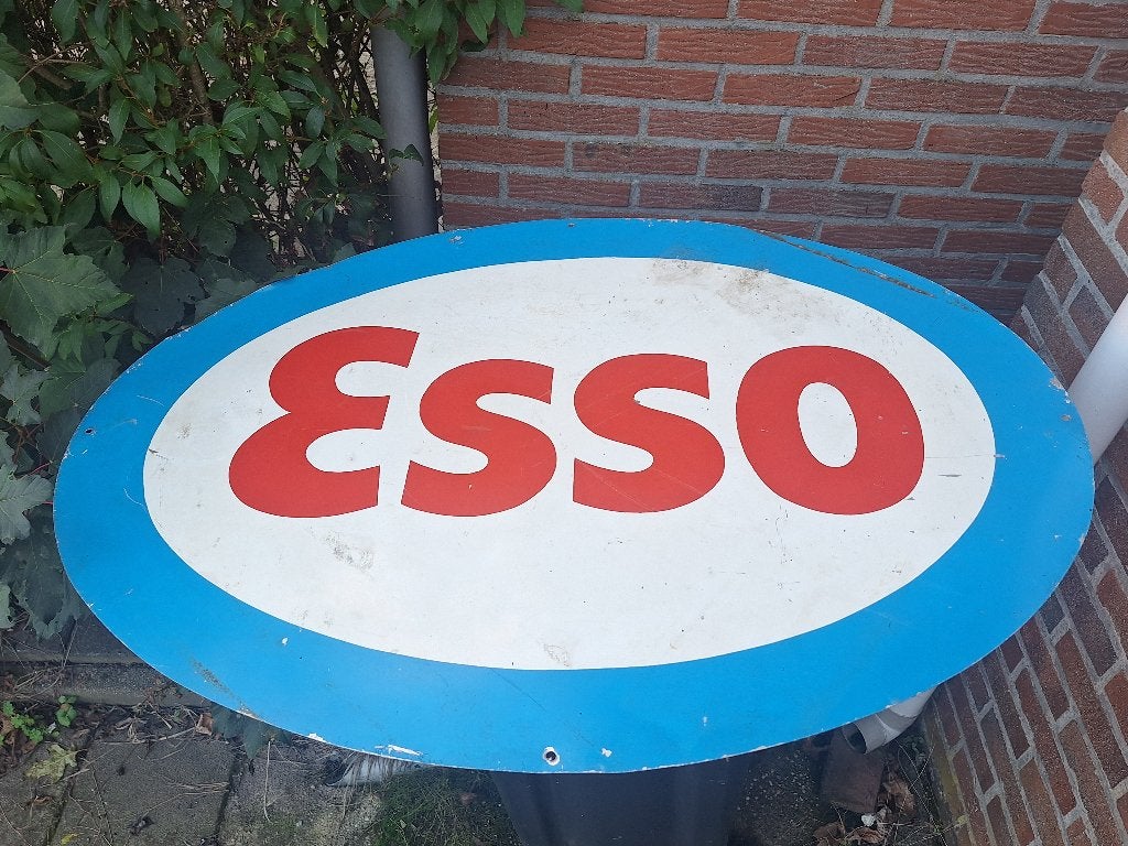 Vintage groot metalen reclamebord Esso tankstation, Ophalen, Gebruikt, Reclamebord