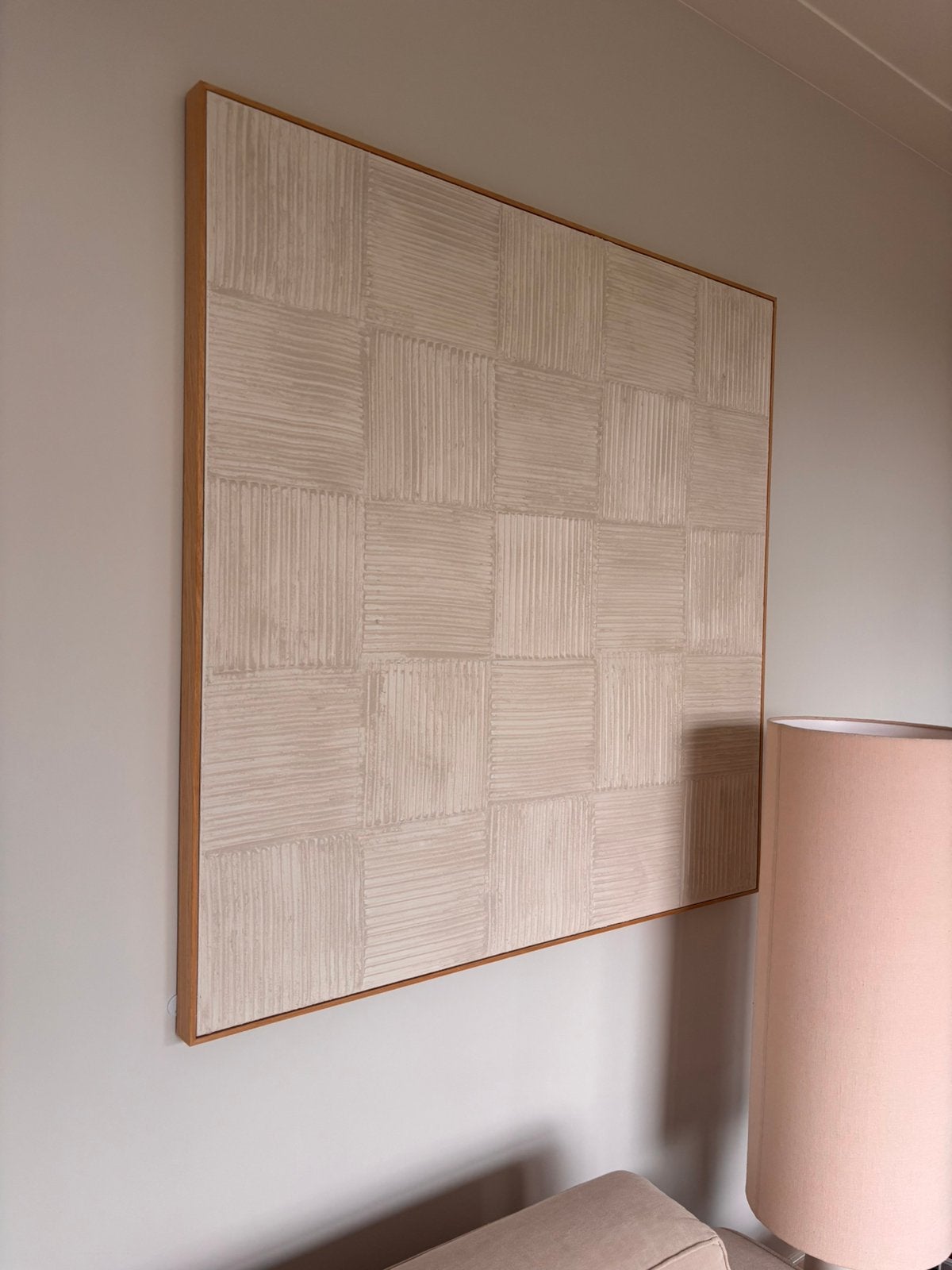 Prachtig groot beige bruin hout schilderij kunstwerk deco, Antiek en Kunst, Ophalen