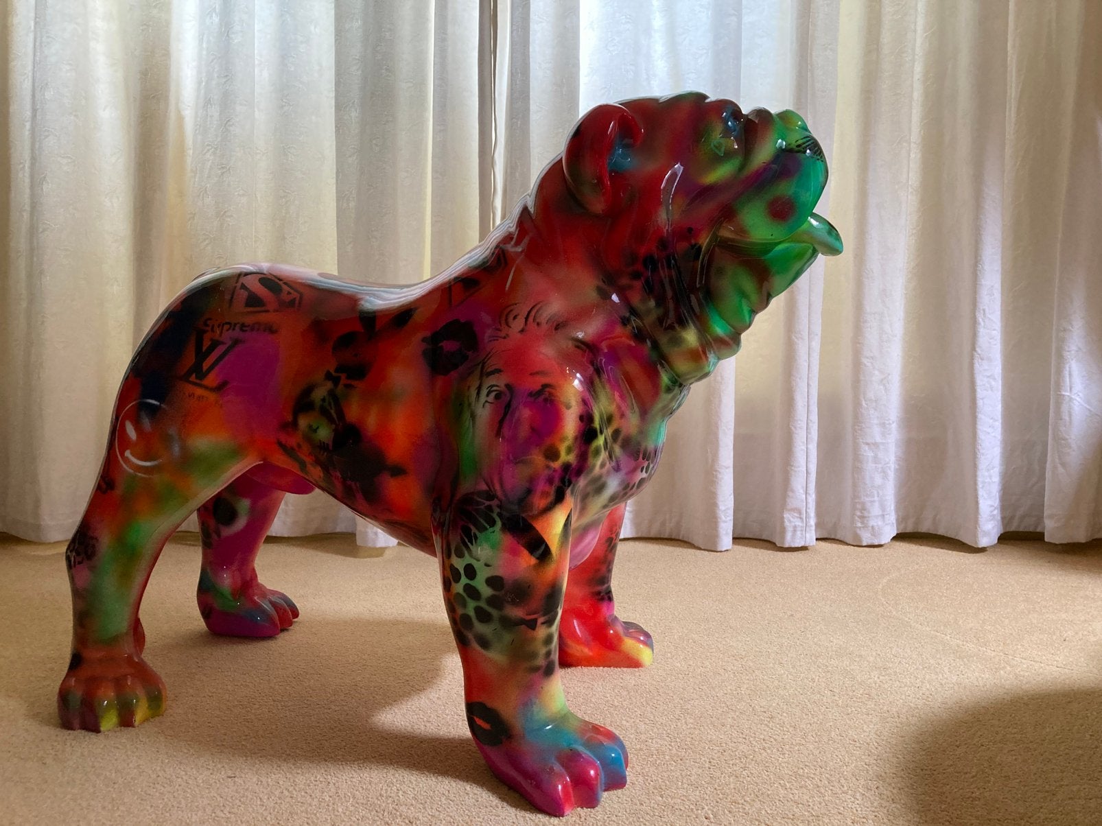 Kleurrijk Bulldog Beeld - Pop Art Stijl, Antiek en Kunst, Ophalen, Kunststof, Zoogdier, 20 - 50 cm