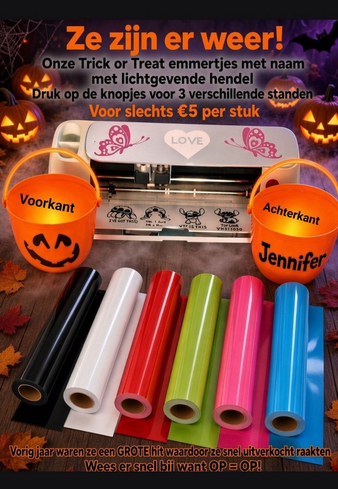 Trick or Treat Emmertjes met naam en lichtgevende hendel, Hobby en Vrije tijd, Oranje, Nieuw, Ophalen of Verzenden, Kunststof