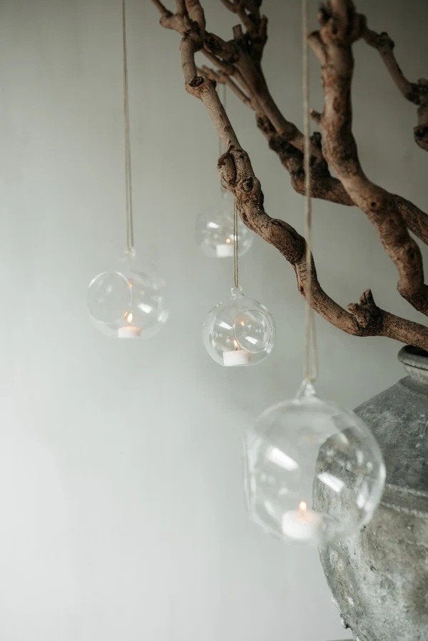 Glazen waxinelicht houder hanger S kerst bal stoer sober, Verzenden, Waxinelichthouder, Nieuw, Glas