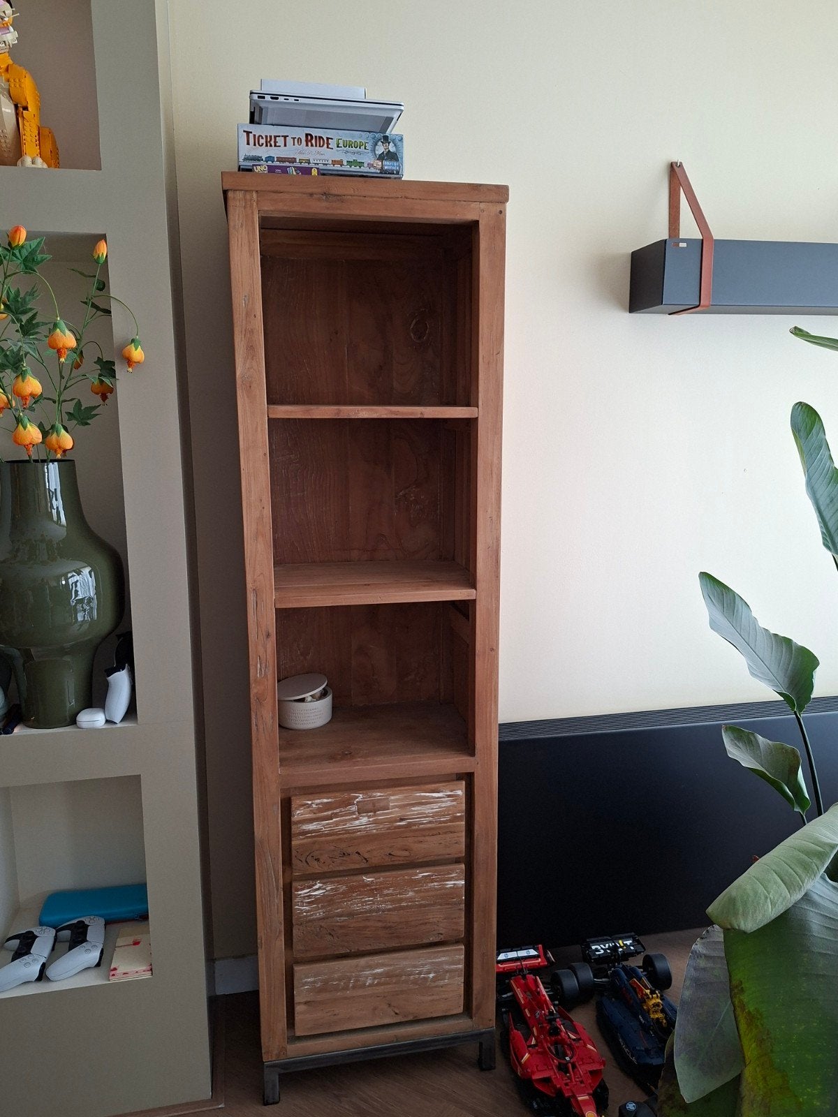Robuuste Teakhouten Eettafel met Metalen Frame, Huis en Inrichting, Tafels | Eettafels, Ophalen, Gebruikt, 50 tot 100 cm, 150 tot 200 cm