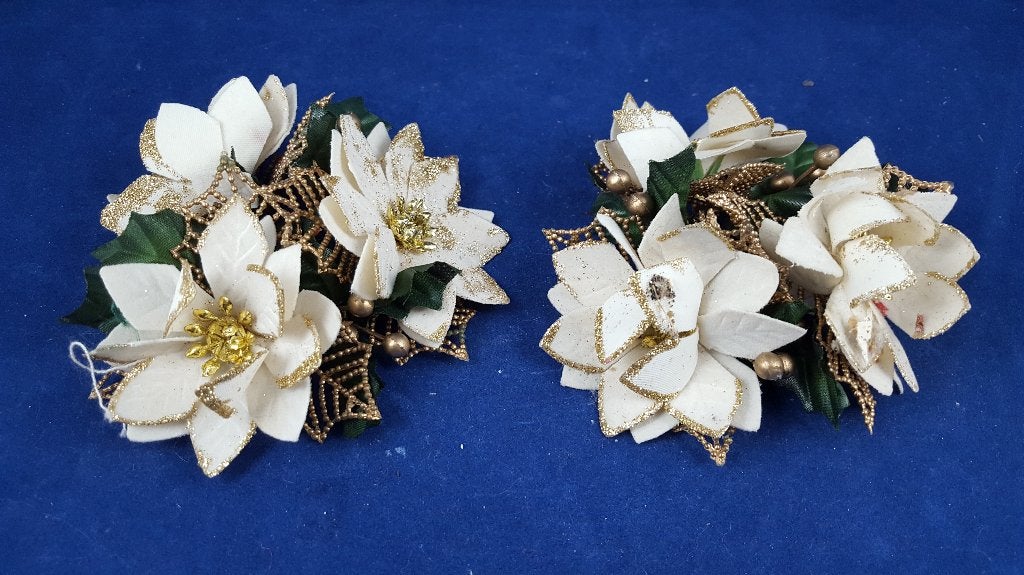 2 rosetten voor kaars, bloemen, vintage kerstdecoratie. W3, Diversen, Kerst, Tweedehands verkoop, Tweedehands verkoop, Gebruikt