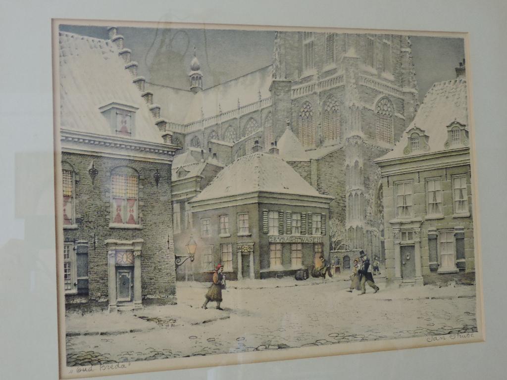 Jan Strube Handgesigneerde Kleurenlitho Oud Breda Ingelijst, Antiek en Kunst, Ophalen of Verzenden