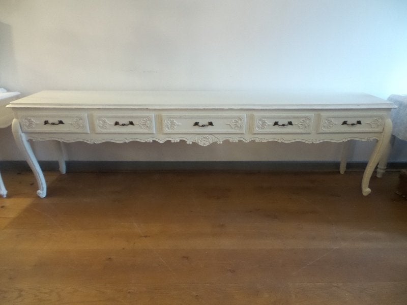 Xxl queen ann side table met 5 lades wit gerestyled, Antiek en Kunst, Ophalen