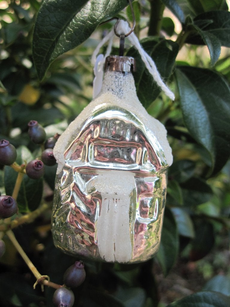 (Nr: 16) Vintage oude glazen kerstbal klein huisje, Ophalen of Verzenden, Gebruikt