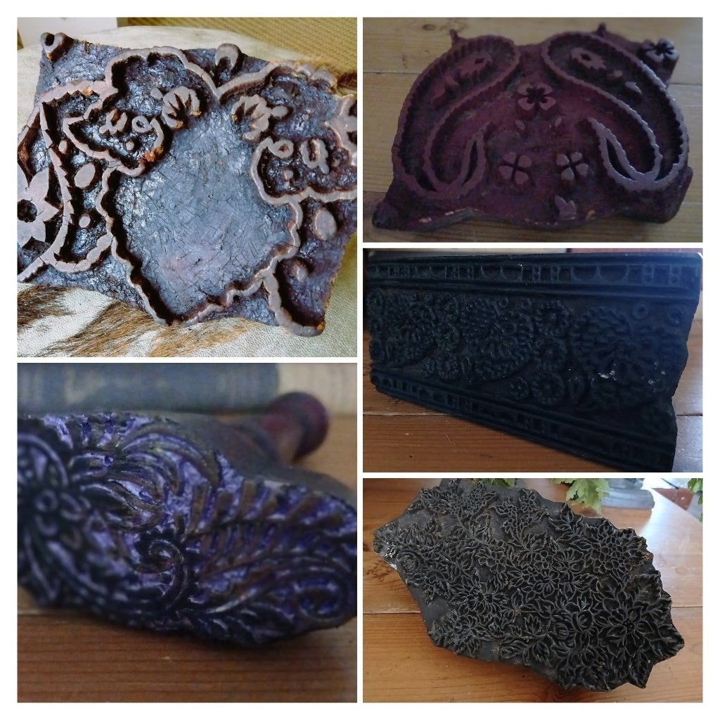Diverse mooie oude houten batik stempels uit India stempel, Ophalen of Verzenden