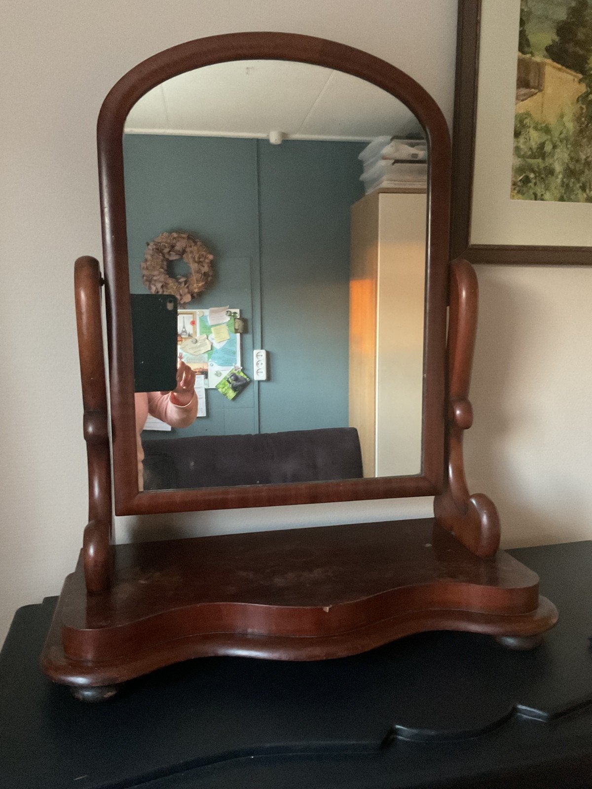 Antieke houten tafelspiegel, Ophalen, Rechthoekig, 50 tot 100 cm, Minder dan 100 cm