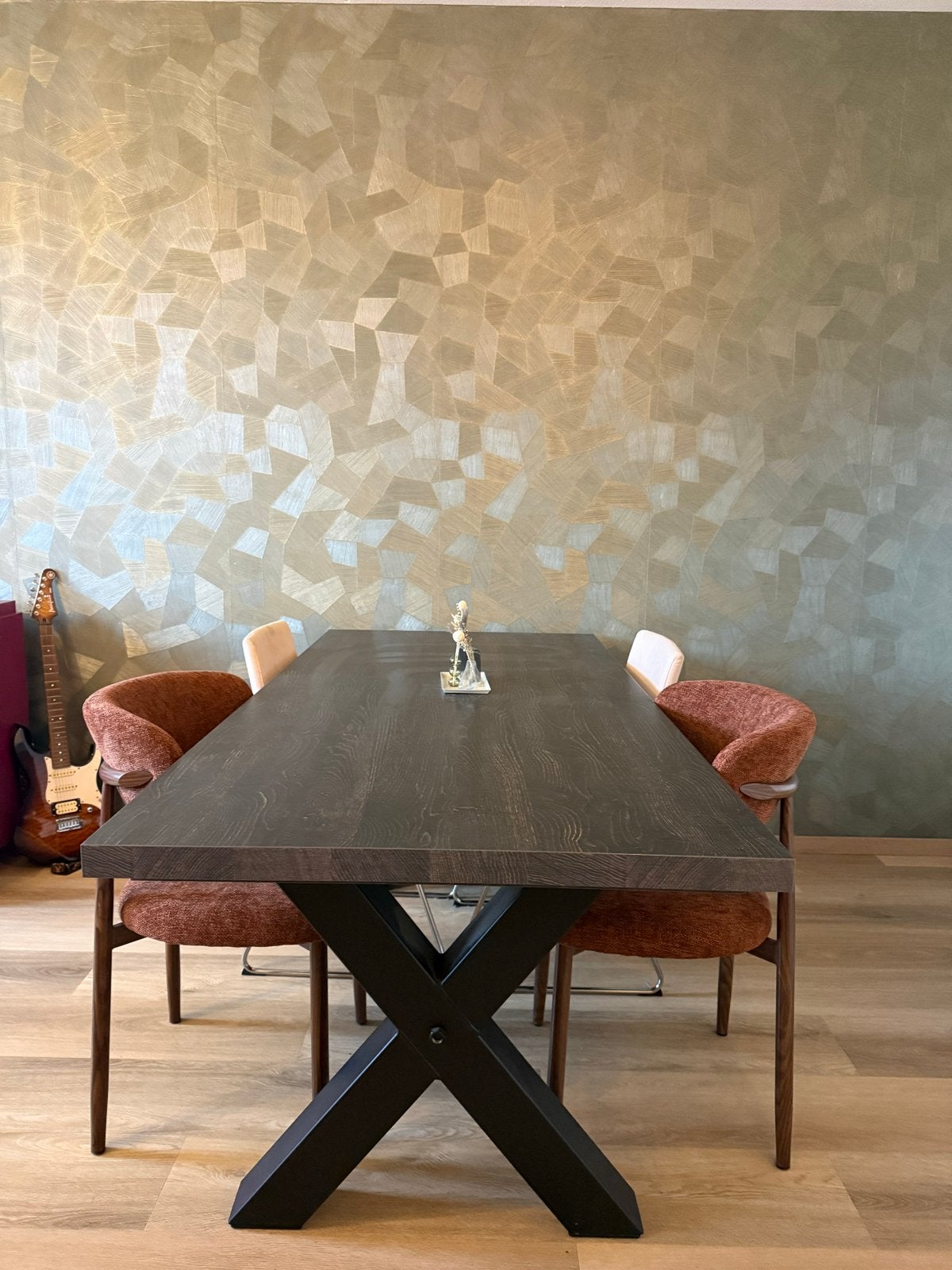 Eettafel met X-poten - Donker eiken, Ophalen, Eikenhout, 50 tot 100 cm, Zo goed als nieuw