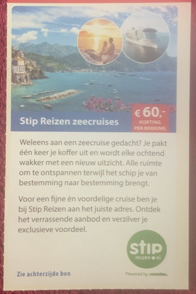 Stip Reizen Zeecruises Vakantie Voordeelbon, Drie personen of meer, Kortingsbon, Overige typen