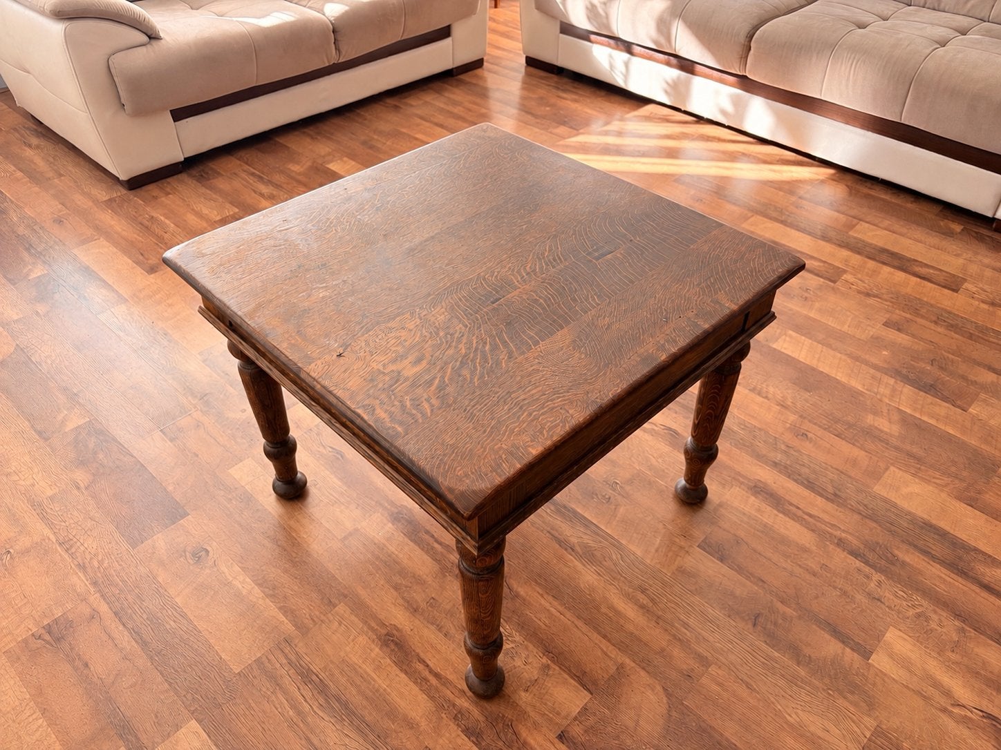 Klassieke vierkante salontafel met lade – 74x74 cm, Ophalen, Zo goed als nieuw, Vierkant, 50 tot 100 cm