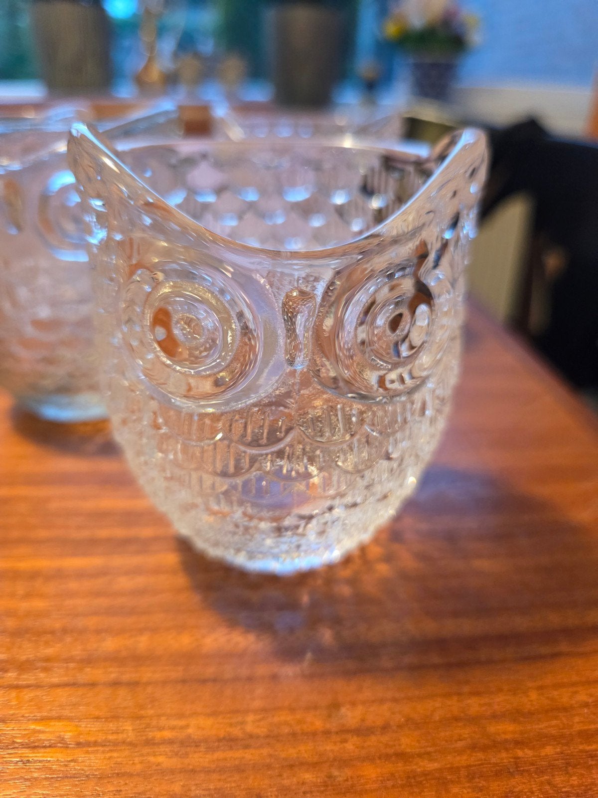 Set van 5 vintage uil theelichthouders van glas, Ophalen of Verzenden