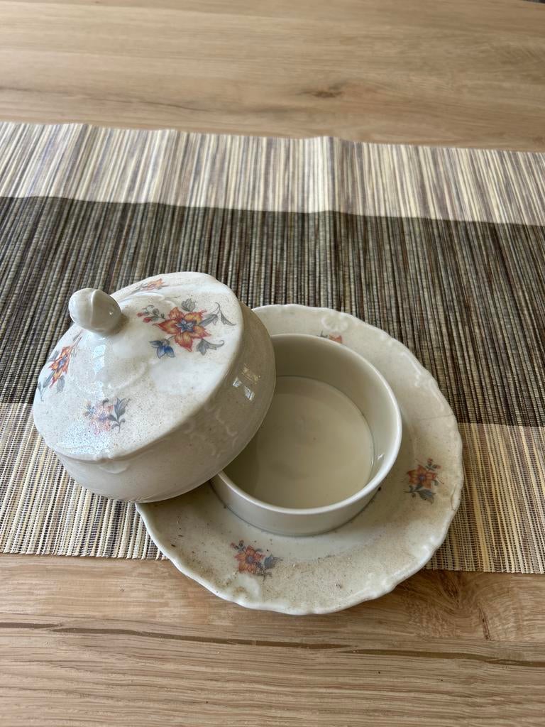 Vintage botervlootje met bloemmotief, Antiek en Kunst, Ophalen