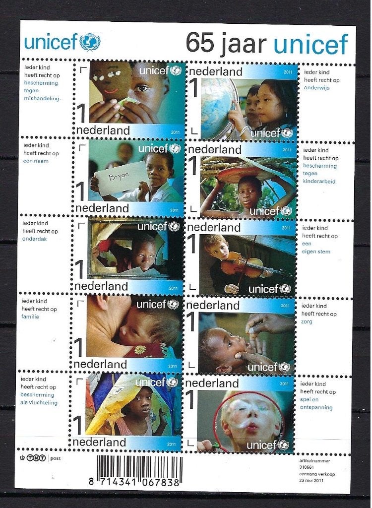 NVPH V2823/V2832 (Unicef 65 jaar) Postfris, Postzegels en Munten, Ophalen of Verzenden, Na 1940, Postfris
