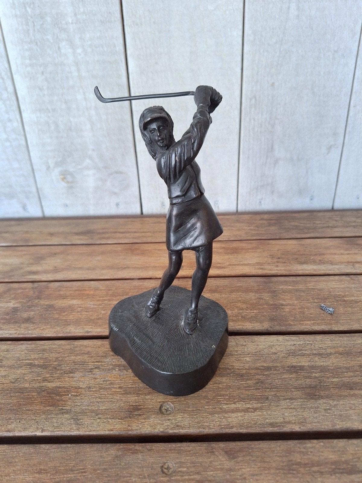 Vintage bronzen golfster beeldje, Minder dan 20 cm, Ophalen of Verzenden, Beeld, Bruin