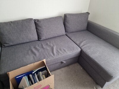 IKEA FRIHETEN slaapbank, Gebruikt, Tweepersoons, Grijs, 220 cm