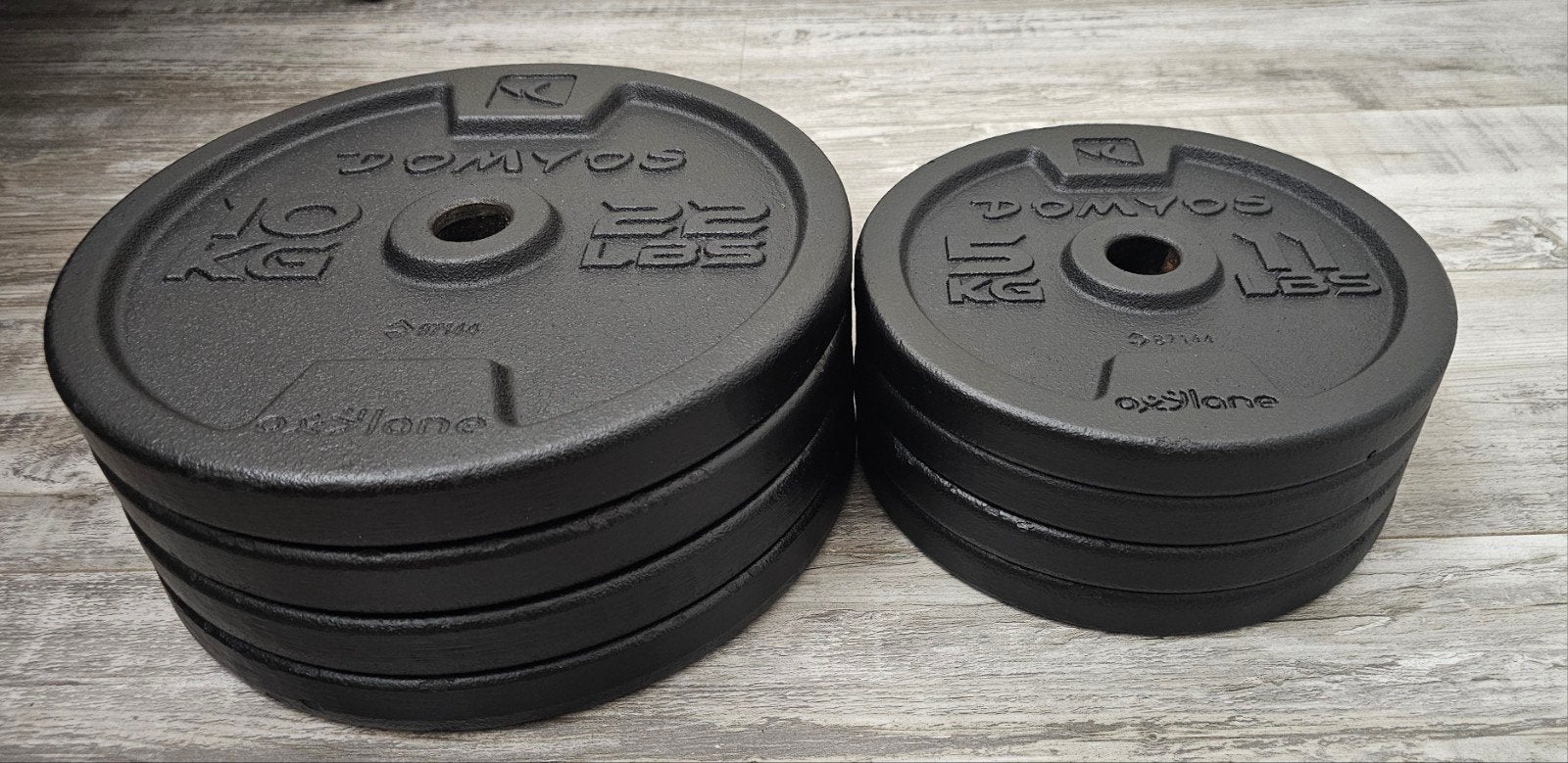 Halterschijven set totaal 60kg ijzer 28mm, Ophalen, Zo goed als nieuw, Benen, Halterschijven