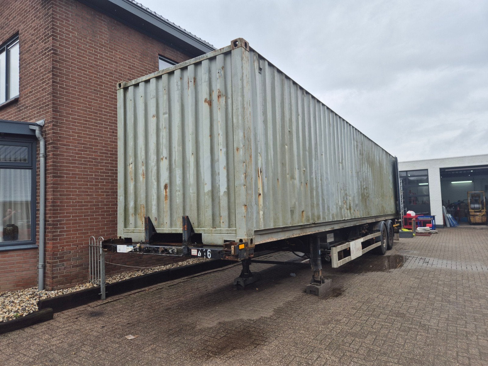 Renders Containertrailer 2005 met zeecontainer, Bedrijf, Aanhangers en Opleggers, Te koop, BTW verrekenbaar