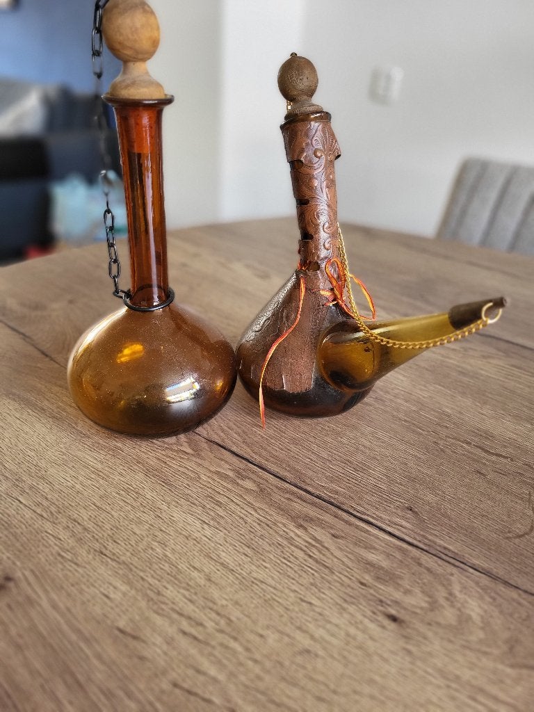 2 Vintage Spaanse Porrón flessen, Ophalen of Verzenden