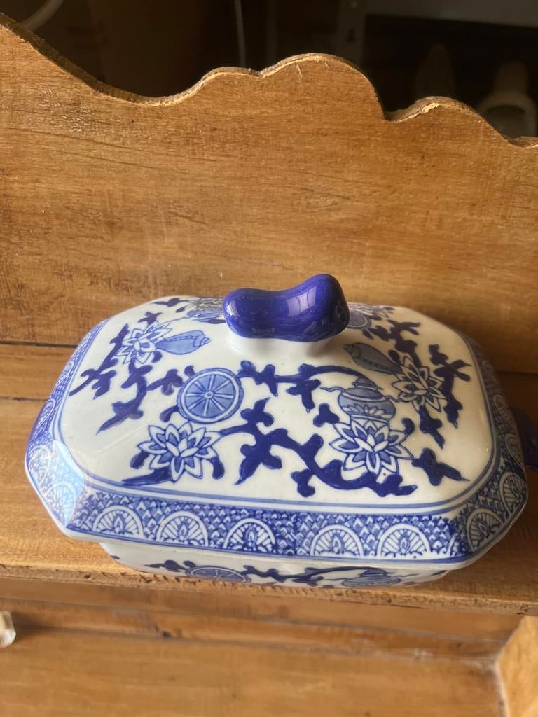 Delfts Blauw Stijl Botervloot met Deksel, Ophalen of Verzenden