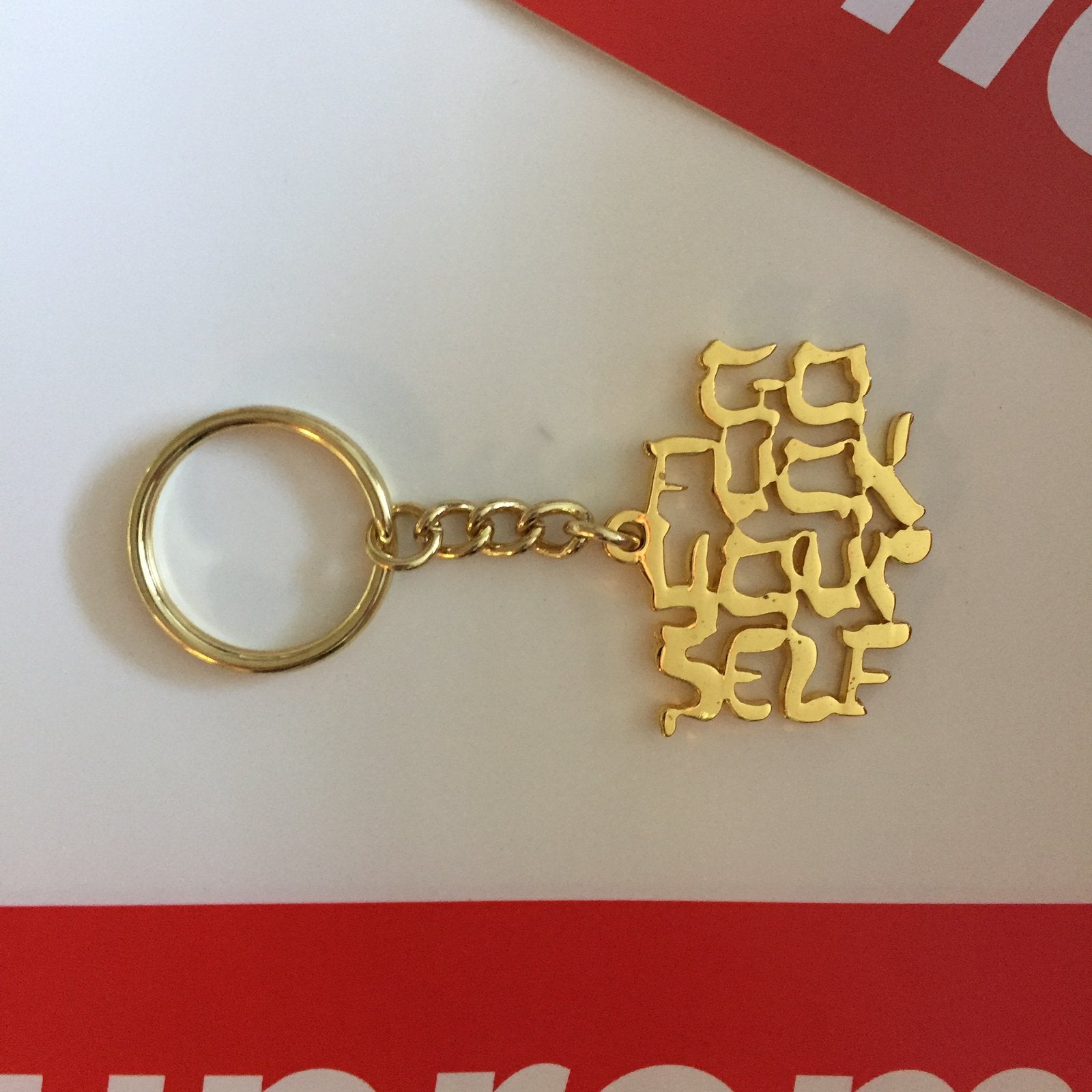 Supreme GFY keychain gold SS17 staal sleutelhanger, Ophalen of Verzenden, Nieuw, Merk