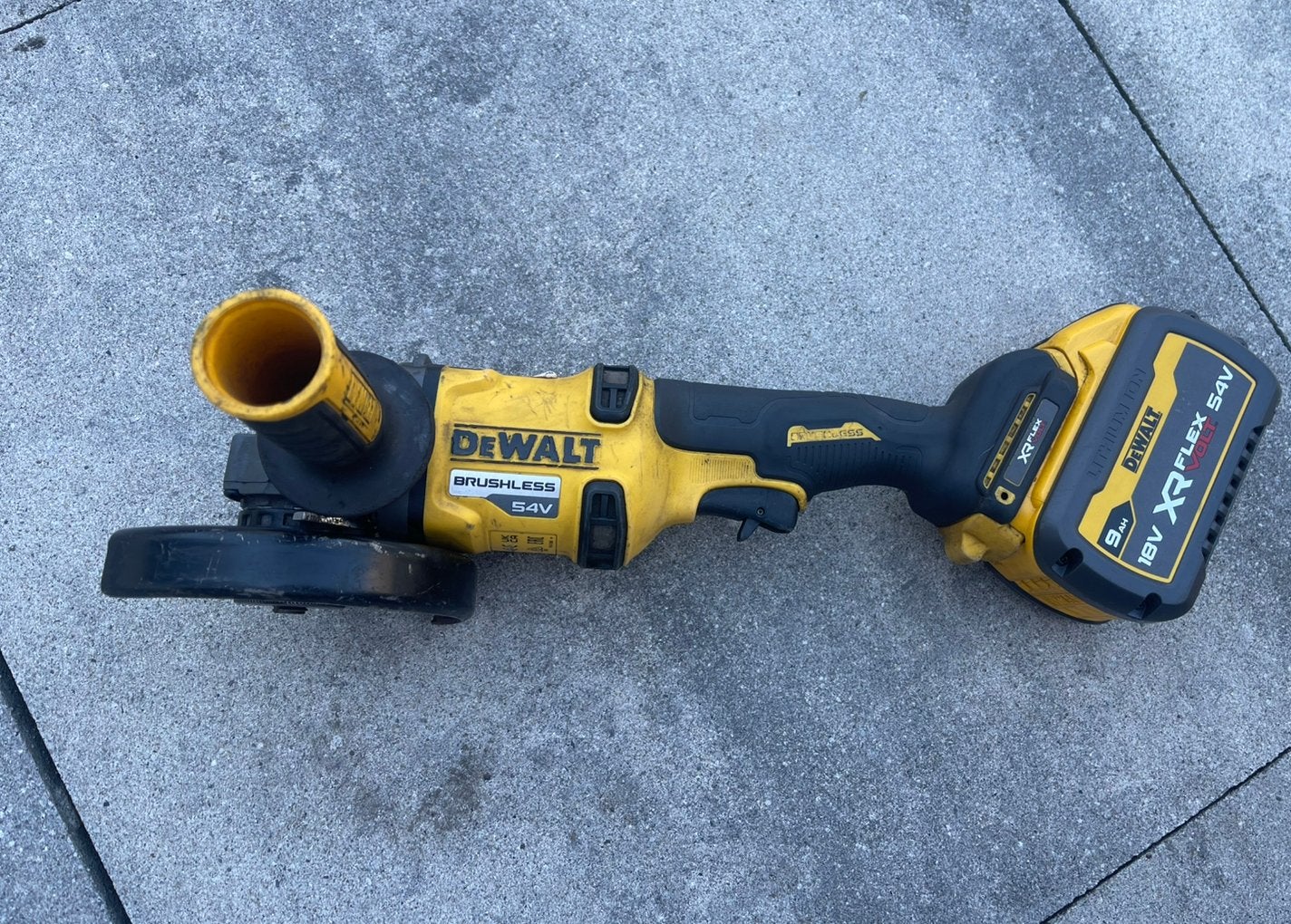 Dewalt haakseslijper 54 v, Ophalen of Verzenden, Zo goed als nieuw, 1000 watt of meer, Haakse handslijpmachine