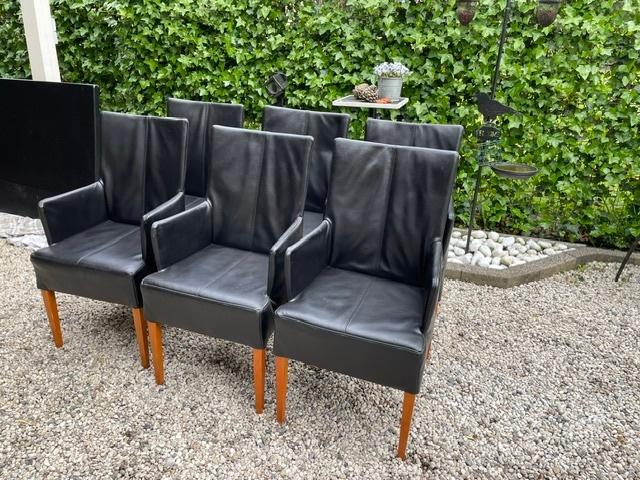 Leren Eetkamerstoelen Zwart 6 stuks Zeer nette staat, Huis en Inrichting, Ophalen, Zwart, Zo goed als nieuw, Vijf, Zes of meer stoelen