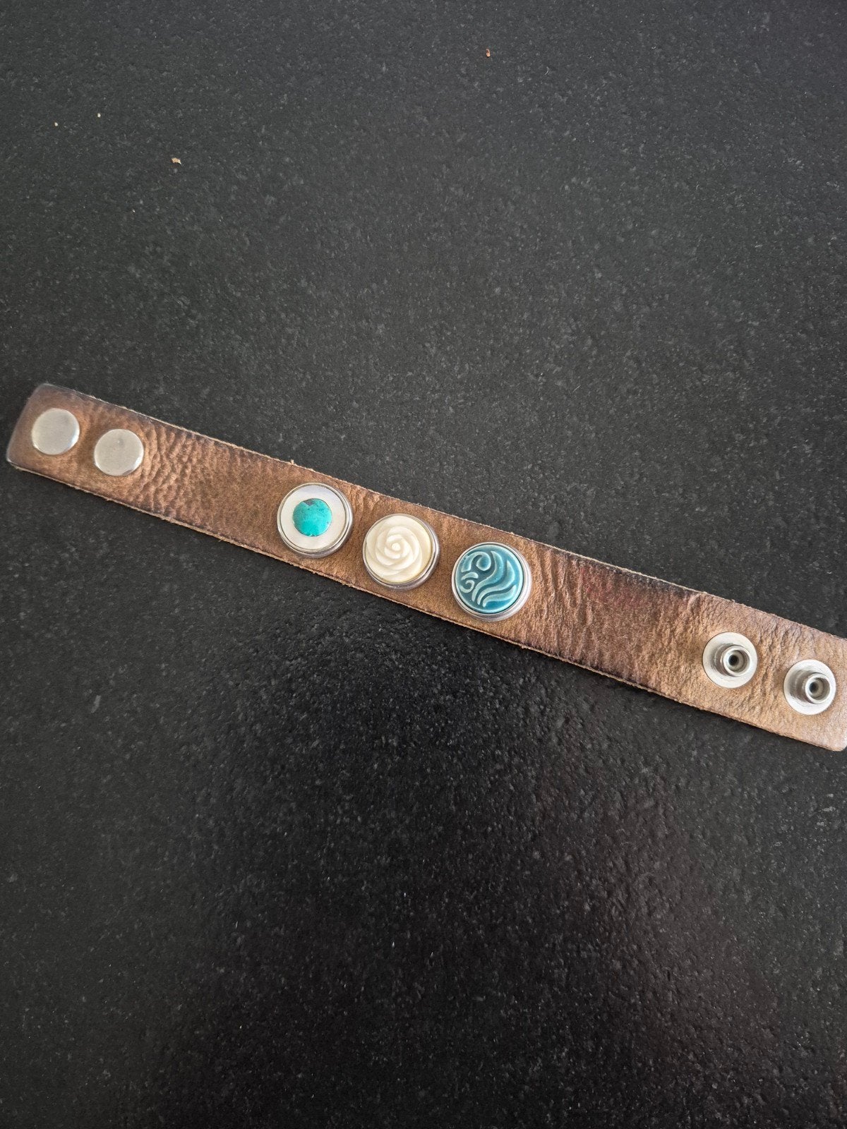 Noosa leren armband met originele chunks, Gebruikt, Bruin, Leer, Ophalen of Verzenden