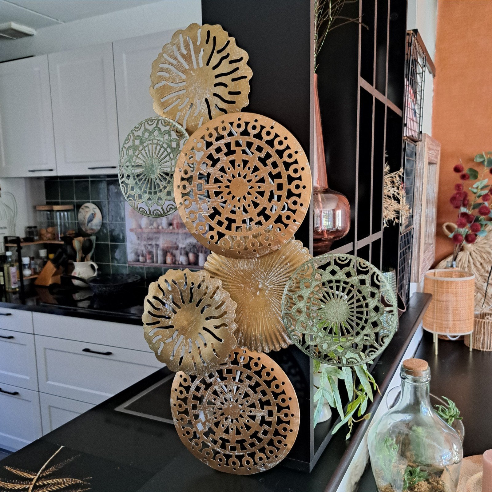 Decoratieve Wanddecoratie - Metaal, Goud/Groen, Huis en Inrichting, Ophalen, Metaal, Gebruikt, Oosters