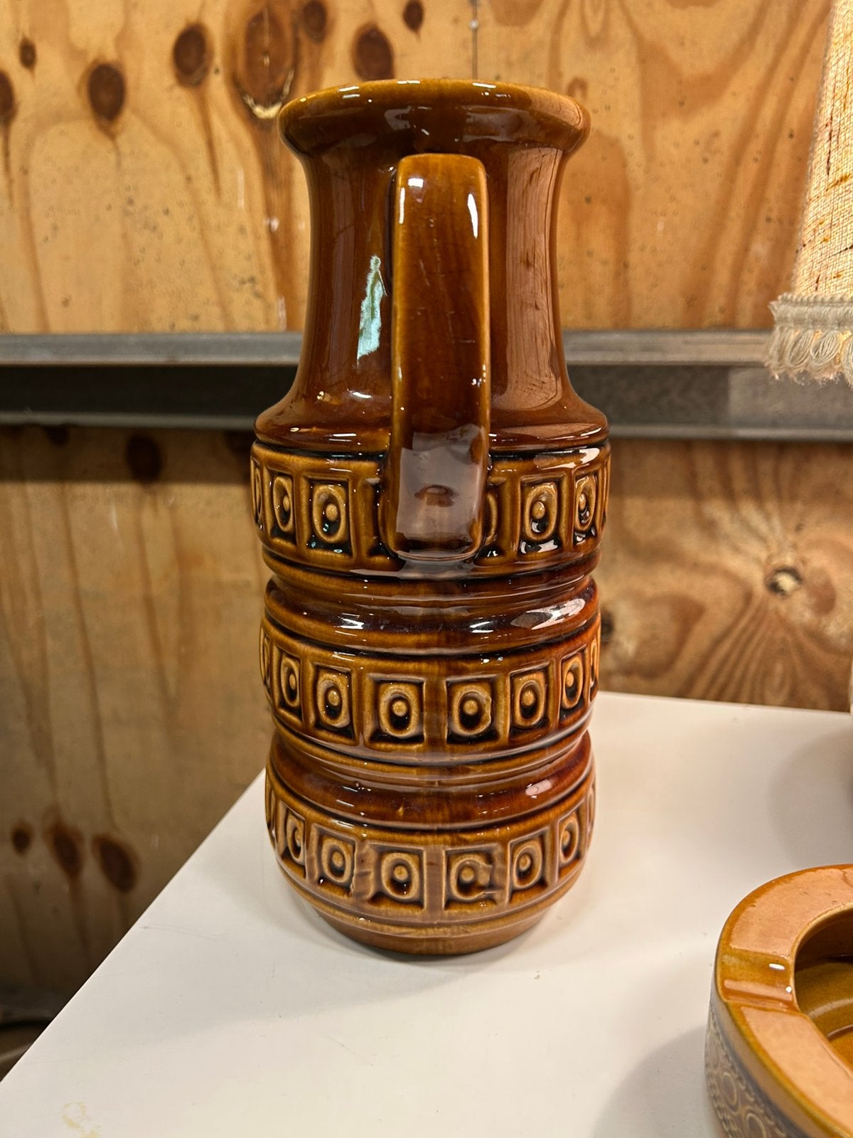 Vintage 70’s bruine west germany vaas met oor 429-26, Ophalen of Verzenden, Huis en Inrichting