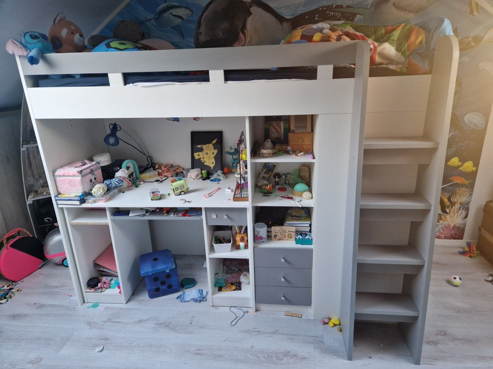 Hoogslaper met bureau, kast en trap ideaal voor kleine kamer, Ophalen, Eenpersoons, Zo goed als nieuw, 90 cm