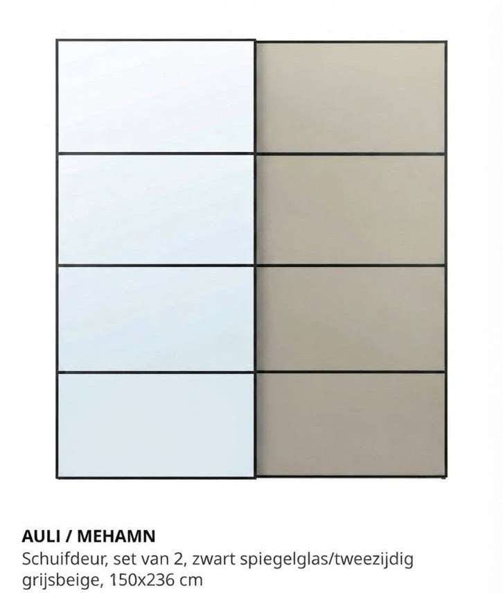 Ikea kast schuifdeuren 150x236 cm met bevestigingssysteem, Ophalen, 100 tot 150 cm, 200 cm of meer, Minder dan 25 cm